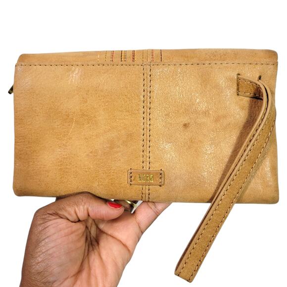 Hobo Keen Continental Wallet Tan Linear Stitch Wristlet Trifold Leather Clutch - Picture 2 of 16